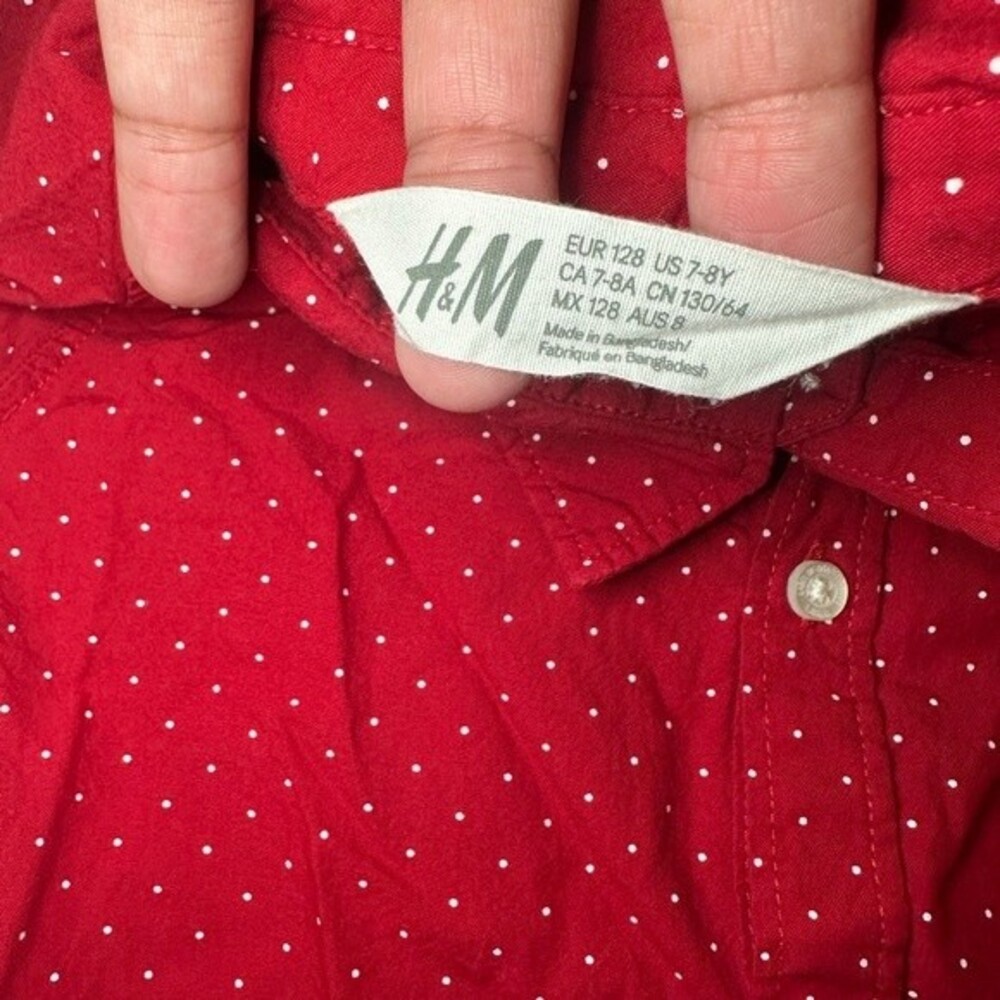 H&M red white dot button down size 7-8 - Picture 2 of 2